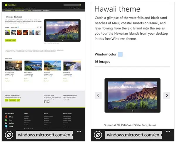 themes Windows.com & Personalization Gallery become mobile friendly