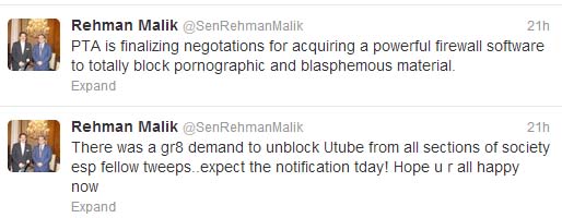 rehman malik tweet