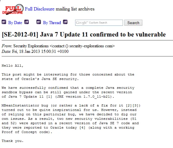 Java vulnerability