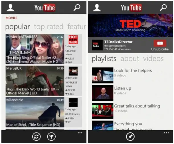 YouTube WP8