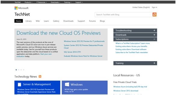 TechNet homepage