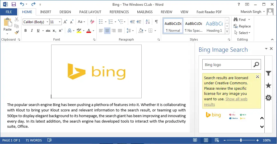 Bing Image Search App Add Bing Images Right From Your Word Document 