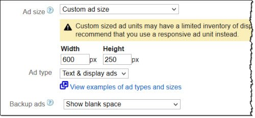 Google AdSense Custom Ad Sizes