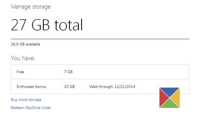 Reddeming 20 GB code on SkyDrive