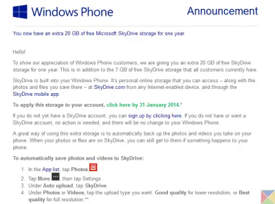 Windows Phone extra 20GB