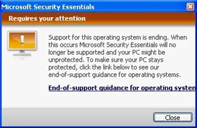 stop microsoft security essentials definition popup