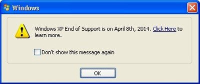Windows XP End of Support popup