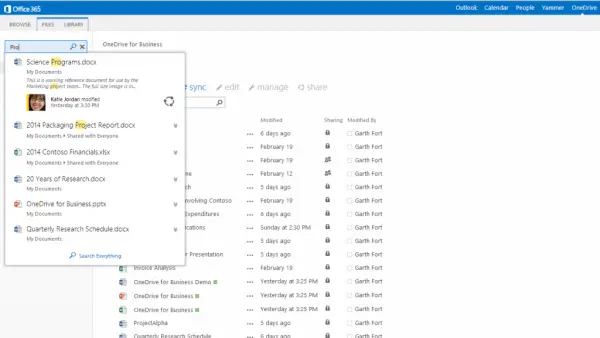 onedrive for business smarter search