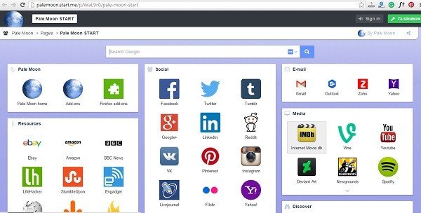 palemoon start page
