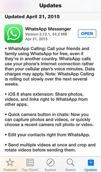 WhatsApp calling for iPhone