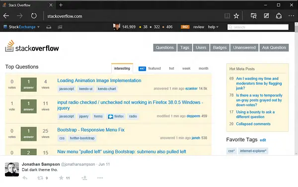 Edge browser dark mode