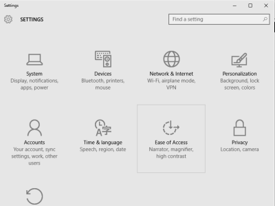 PC Settings in Windows 10