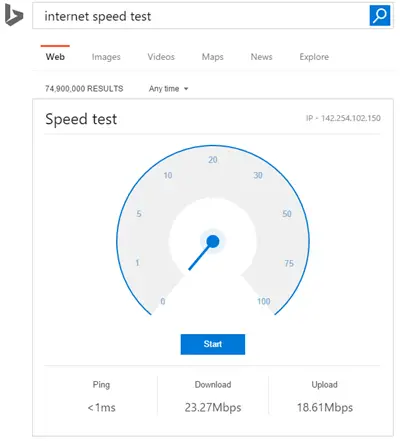 bing internet speed test