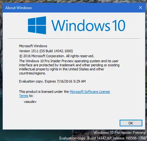 Windows 10 Insider Preview Build 14342