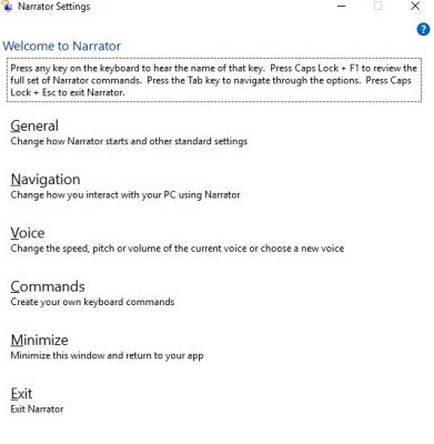 narrator in Windows 10