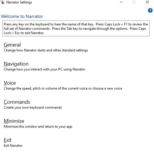 narrator in Windows 10