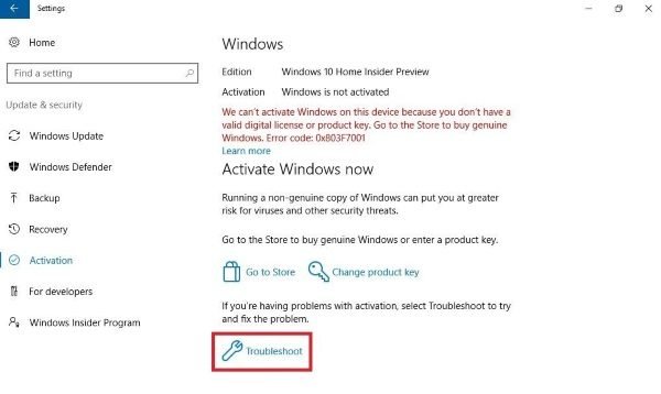 activation problem windows 10 pro on home key