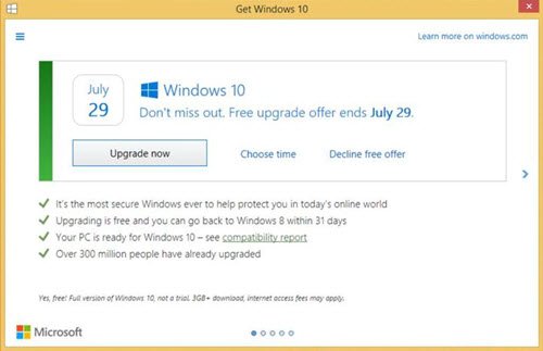 decline free windows 10 offer
