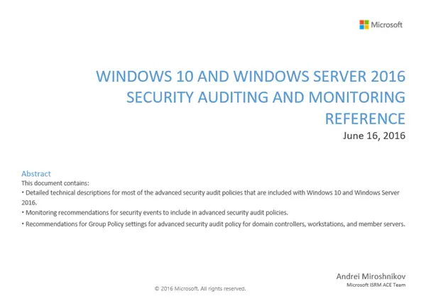 Windows 10 & Server 2016 Security Auditing & Monitoring