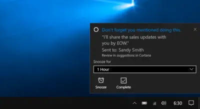 Cortana Suggested Reminder feature