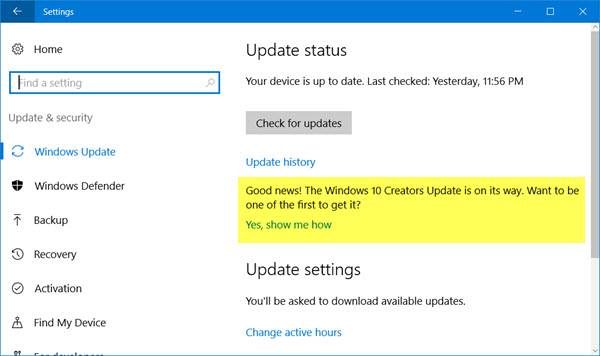 Windows 10 Creators Update is Coming Soon, says Windows Update