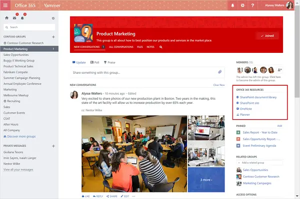 Yammer integration with Office 365 Groups