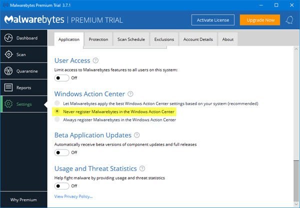 how to disable malwarebytes windows 10