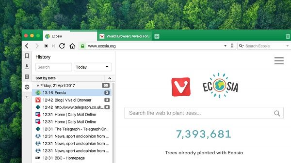 Vivaldi browser and Ecosia search engine