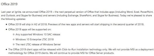 Office 2019 will ship in second half of 2018 for Windows