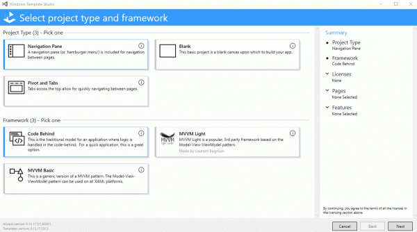 Windows Template Studio v1.7