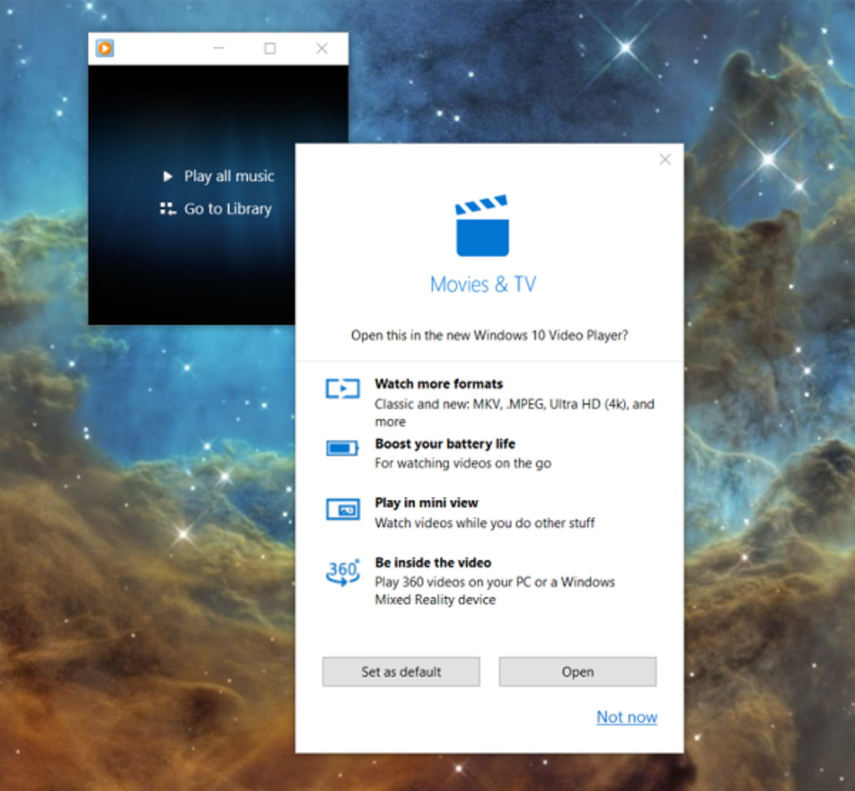 Windows 10 Suggests You Move From Wmp To Movies And Tv App