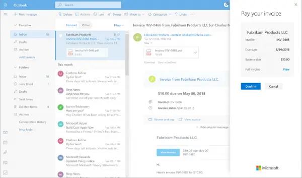 Payments in Outlook will enable users to pay bills and invoices directly