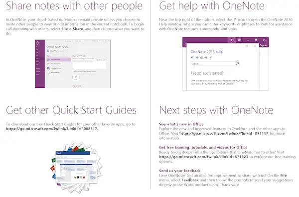 OneNote Help Charts