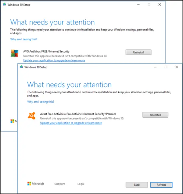 Windows 10 v1909 for outdated Avast & AVG placed on hold