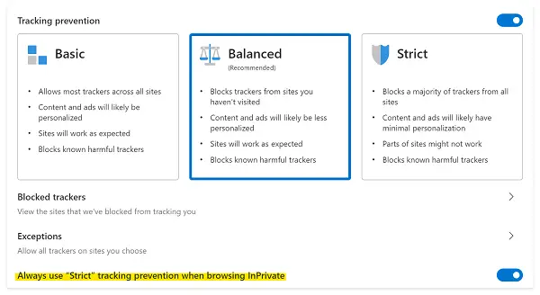 Optional Strict Mode InPrivate Edge