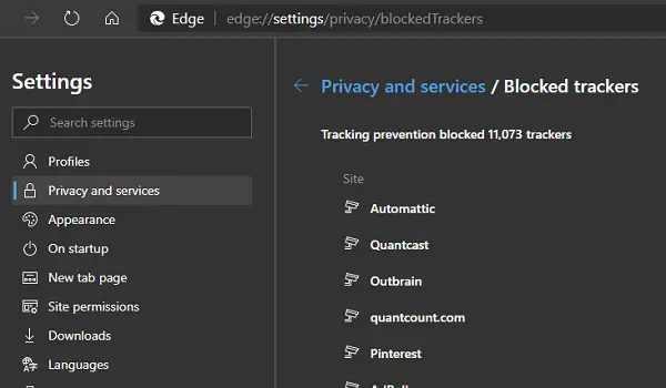 trackers list Edge Windows