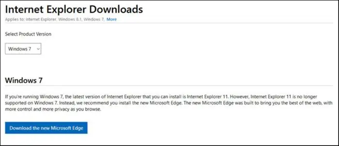 Internet Explorer 11 is no longer supported on Windows 7