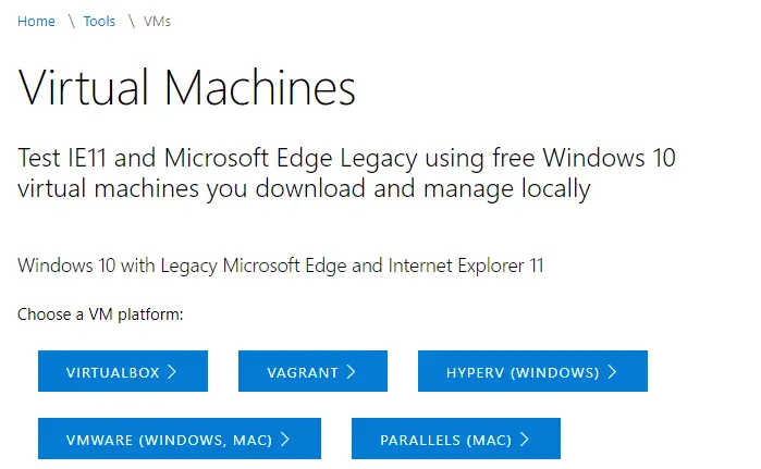 Test IE 11 Edge Legacy Windows 10 VM