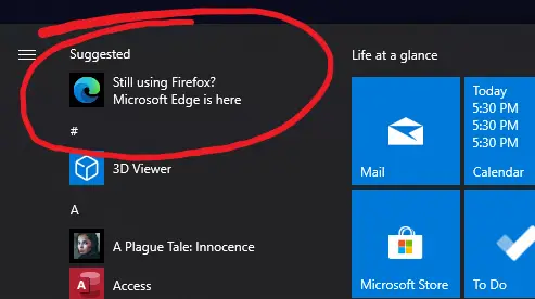 Windows Recommends Edge on Firefox