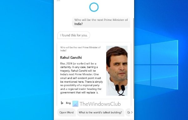 Microsoft Cortana Rahul Gandhi