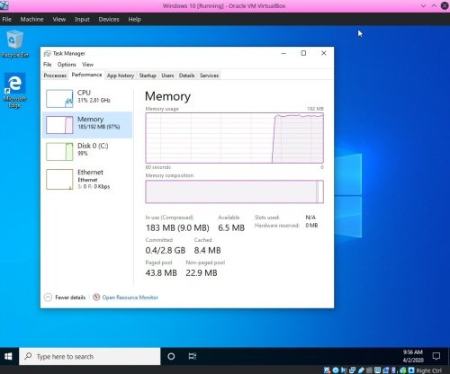 Windows 10 runs with only 192MB RAM