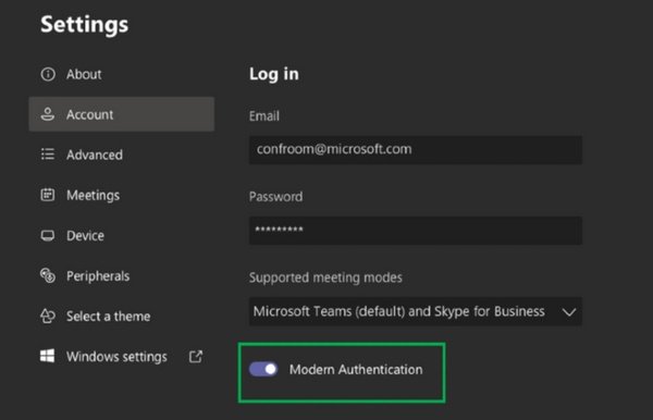 Modern Authentication Microsoft Teams Rooms