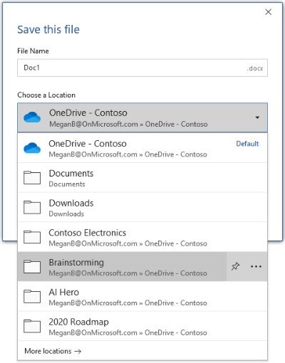 Save Office files using Pinned folders