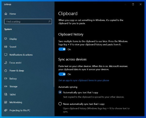 Windows 10 Copy Paste Sync