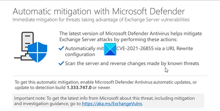 Microsoft Defender mitigate Exchange server vulnerabilities automatically