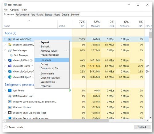 Task Manager Eco Mode