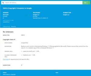 Microsoft Files Dmca Takedown Notice Against Windows 11 Leak - roblox leaked places dmca