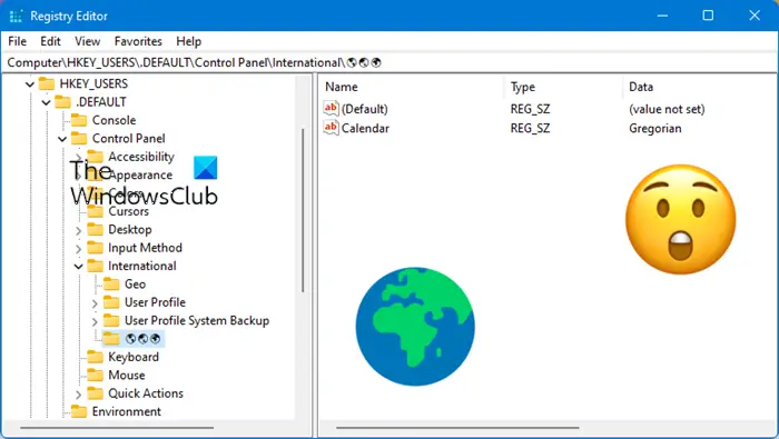 Emojis are being used in the Windows Registry path