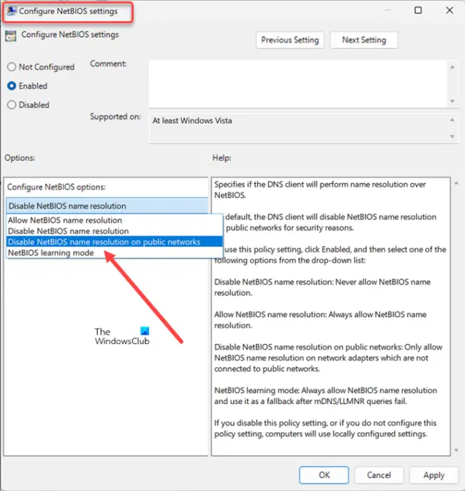 Net Bios Setting