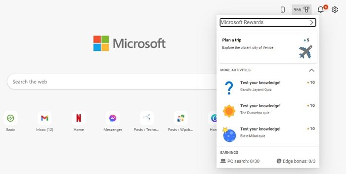 Microsoft Rewards in Edge